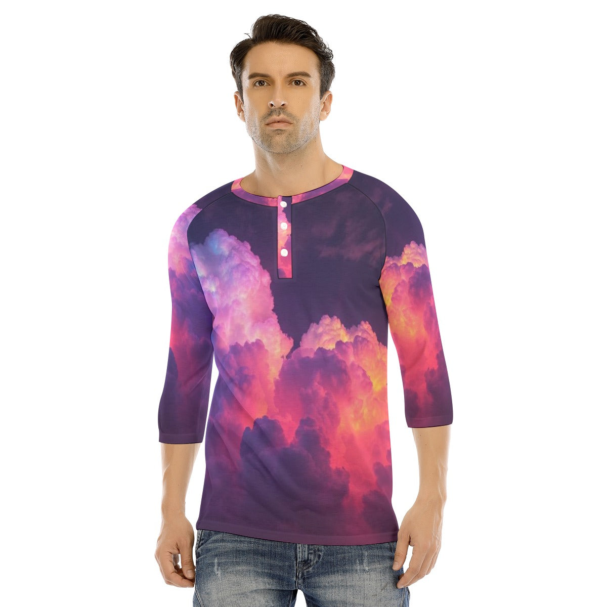 Men's Bracelet Sleeve T-shirt With Button Closure - view 1
