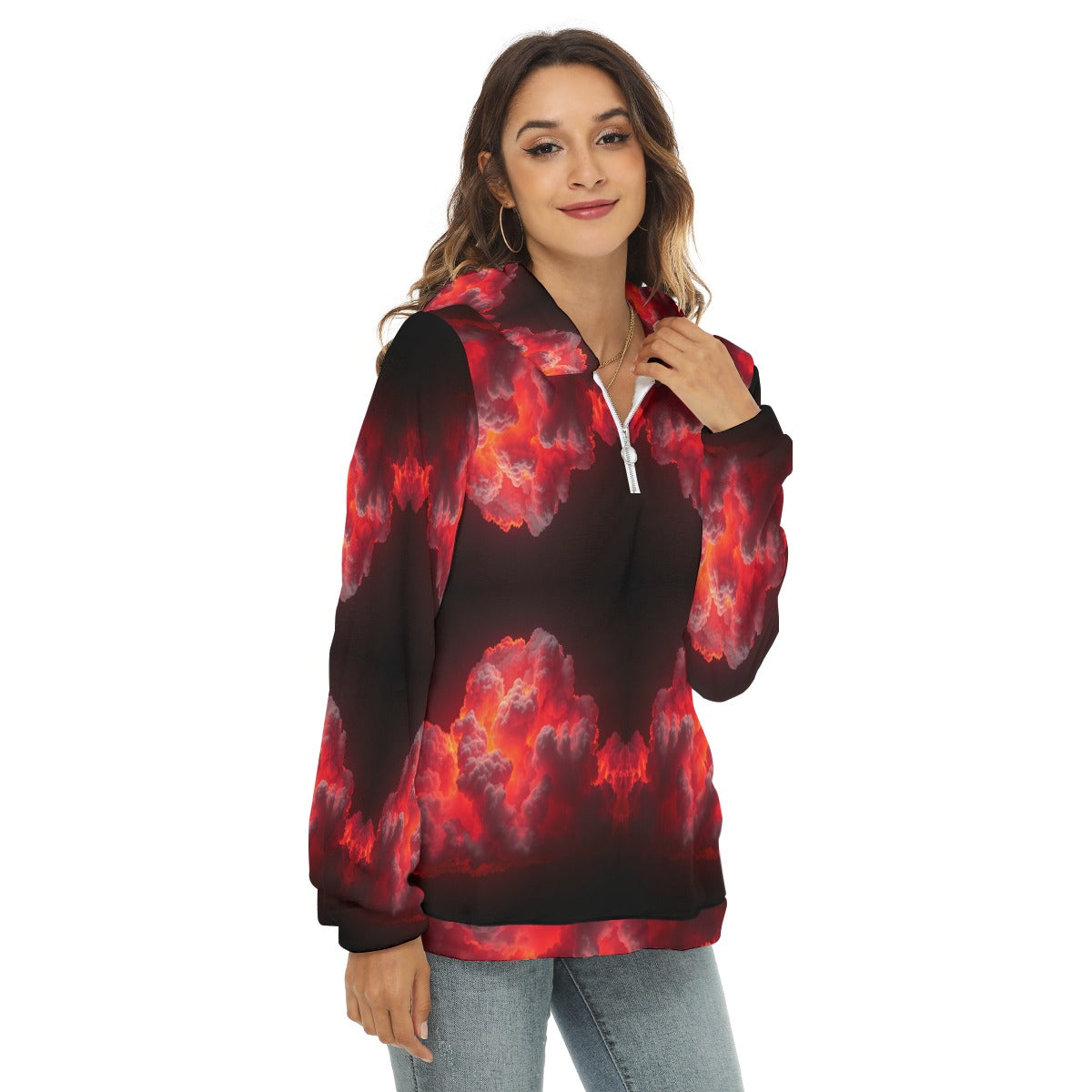 Women's Borg Fleece Hoodie With Half Zip