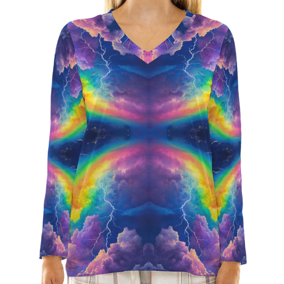 Women's Loose V-Neck T-Shirt With Long Sleeve