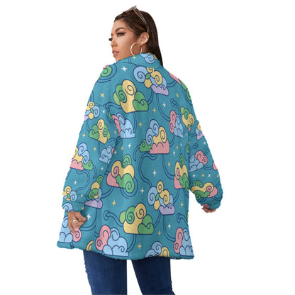 Unisex Borg Fleece Stand-up Collar Coat With Zipper Closure(Plus Size)