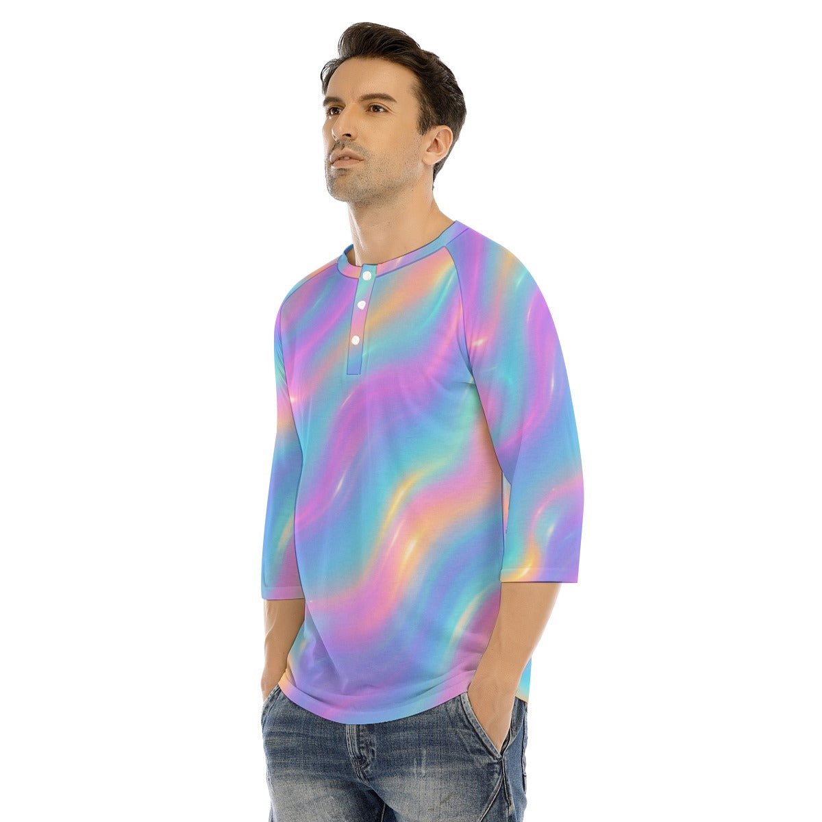 Men's Bracelet Sleeve T-shirt With Button Closure