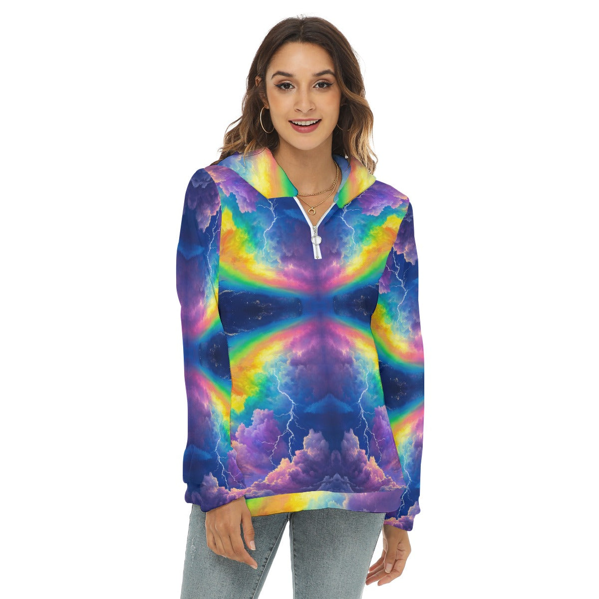 Women's Borg Fleece Hoodie With Half Zip