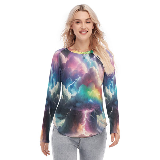 Women's Raglan Sleeves U-Shaped Hem Long Sleeves Blouse