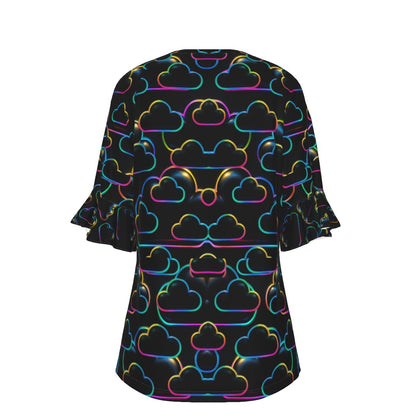 V-neck Women's T-shirt With Bell Sleeve