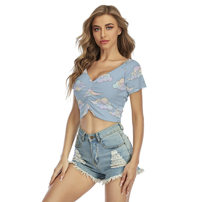 Women's Raglan Drawstring Front Crop Tee