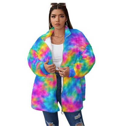 Unisex Borg Fleece Stand-up Collar Coat With Zipper Closure(Plus Size) by O’Nimbus