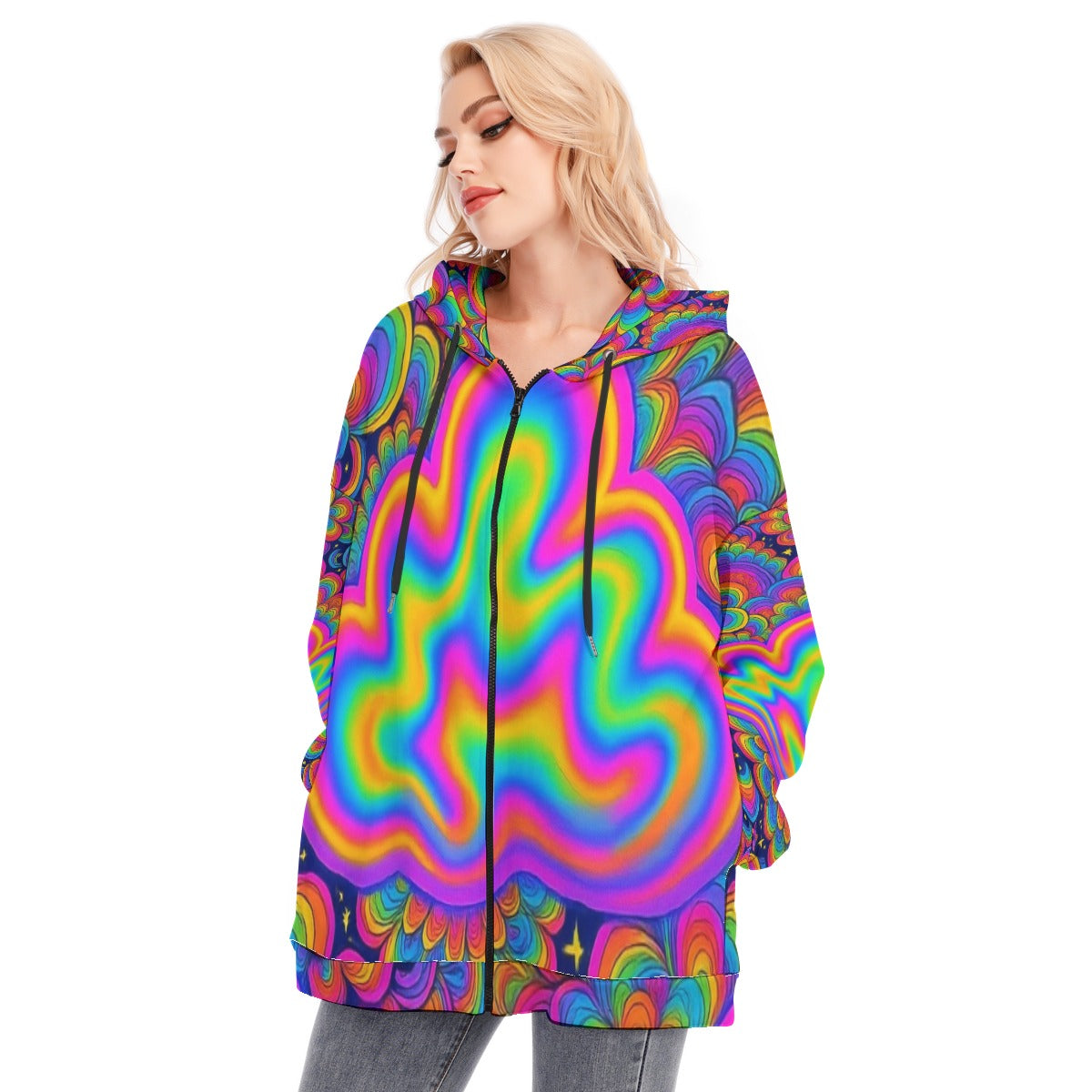 Women's Long Hoodie With Zipper Closure