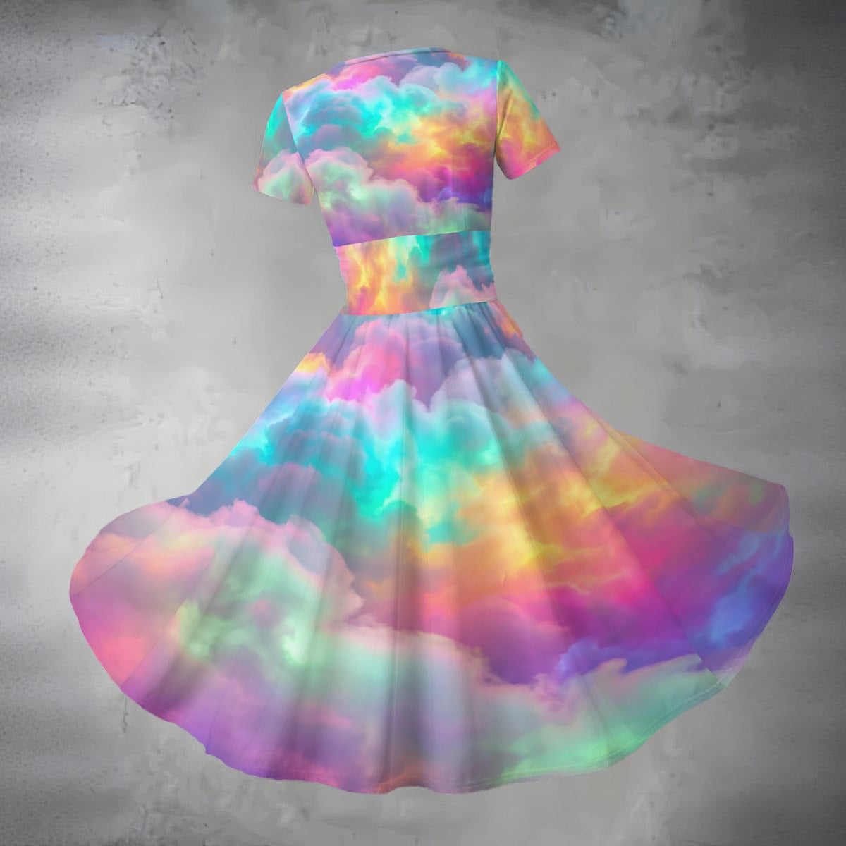 All-over Print Women's Short Sleeve V Neck Midi Dress