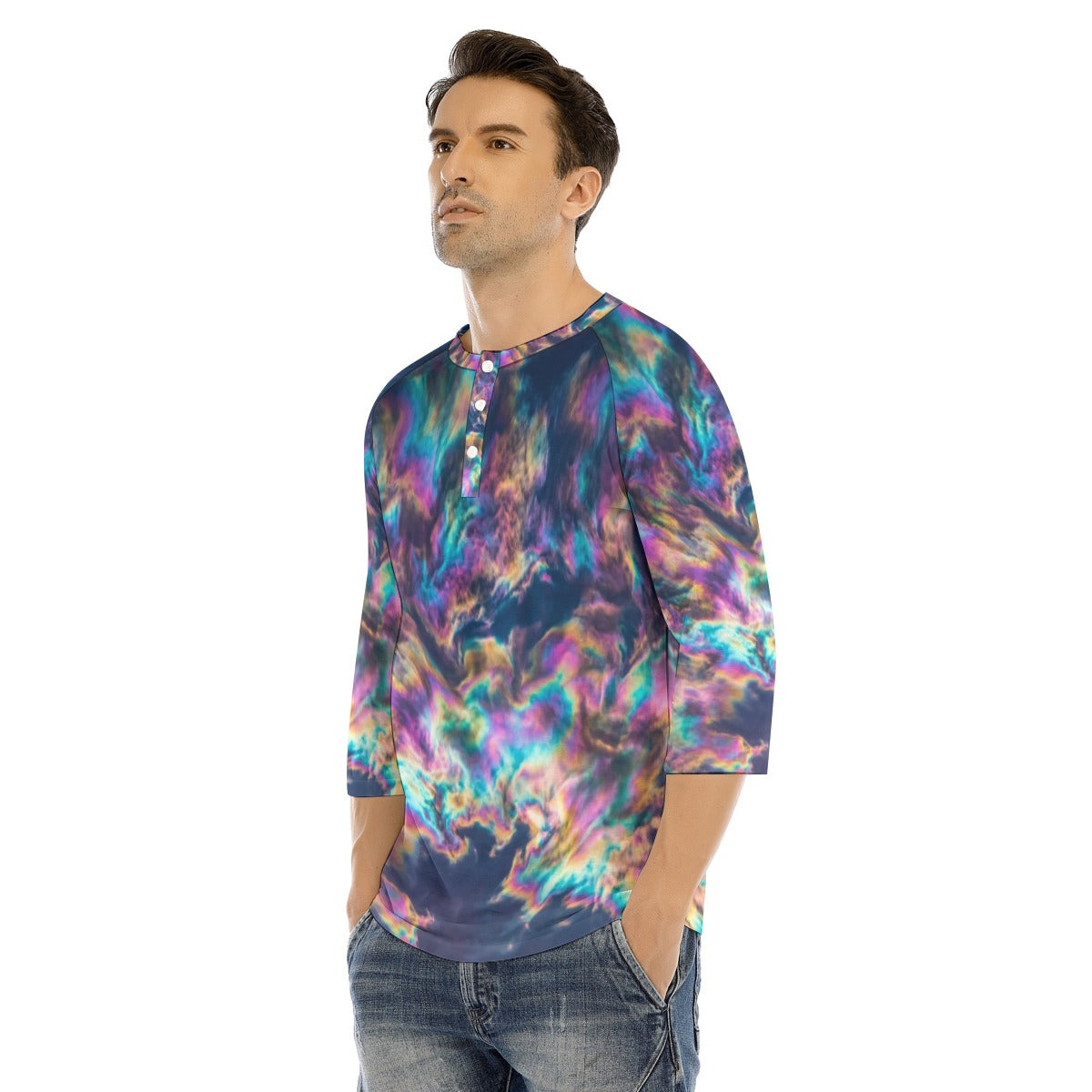 Men's Bracelet Sleeve T-shirt With Button Closure - view 3