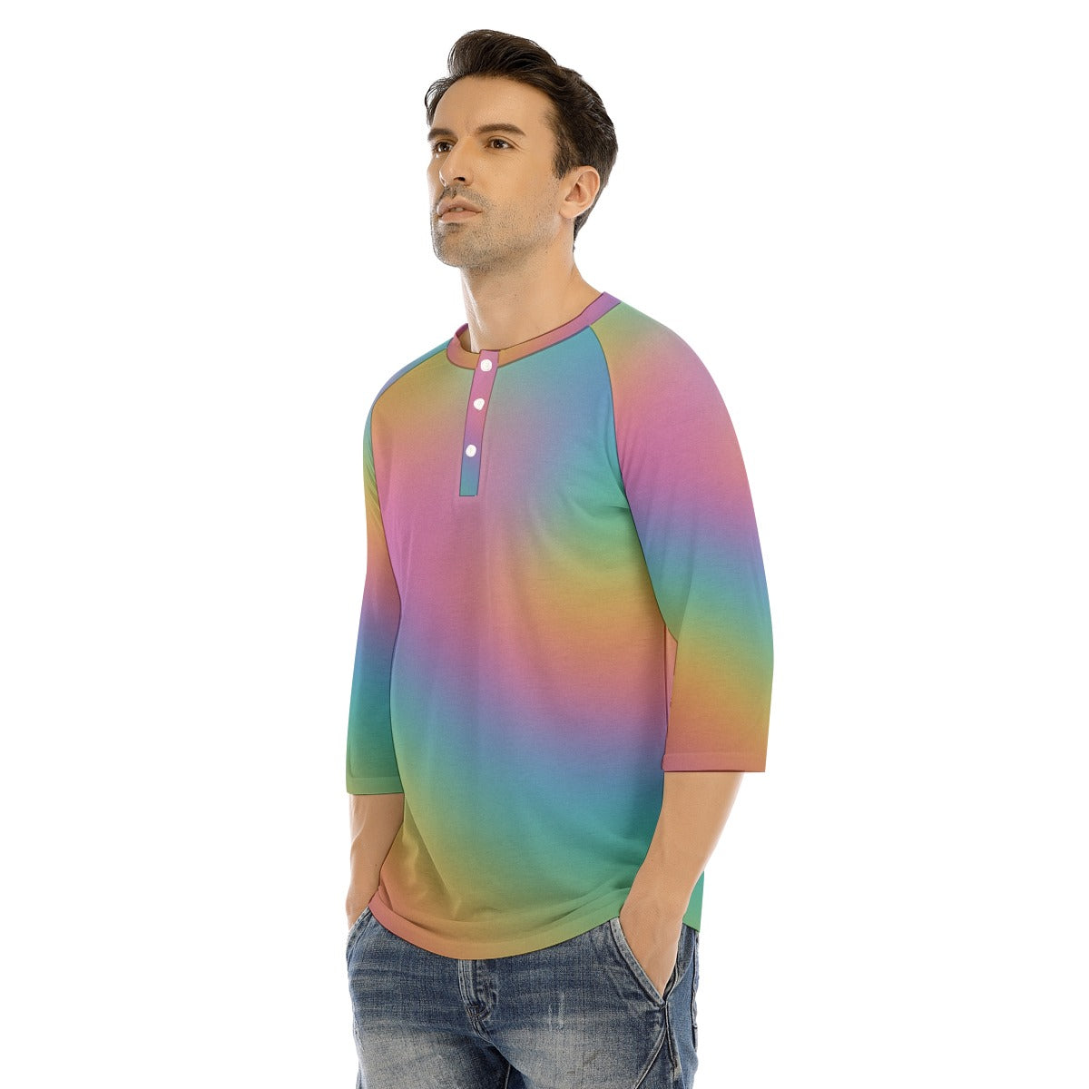 Men's Bracelet Sleeve T-shirt With Button Closure - view 3