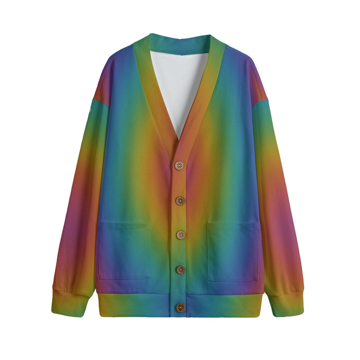 Unisex V-neck Knitted Fleece Cardigan With Button Closure