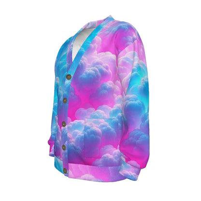 Unisex V-neck Knitted Fleece Cardigan With Button Closure