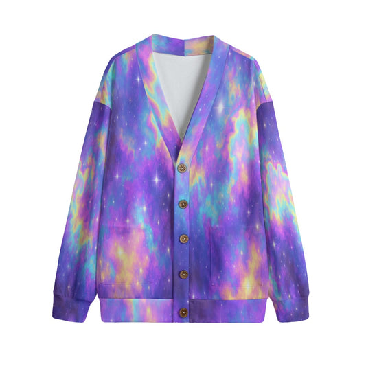 Unisex V-neck Knitted Fleece Cardigan With Button Closure