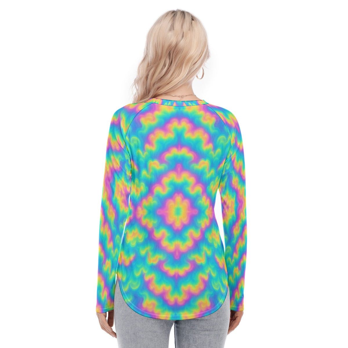 Women's Raglan Sleeves U-Shaped Hem Long Sleeves Blouse