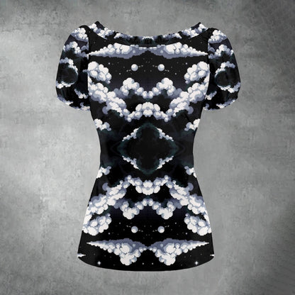 All-over print Women's Puff Sleeve Pleated Shirt