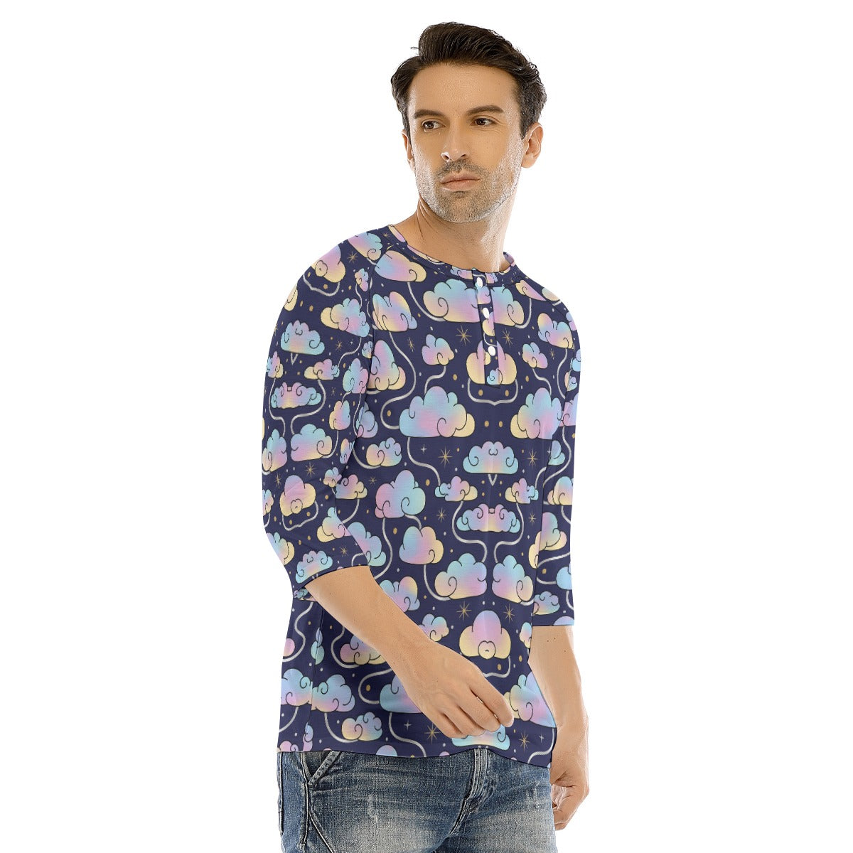 Men's Bracelet Sleeve T-shirt With Button Closure - view 2
