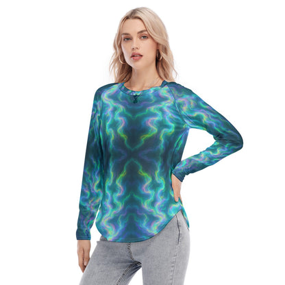 Women's Raglan Sleeves U-Shaped Hem Long Sleeves Blouse