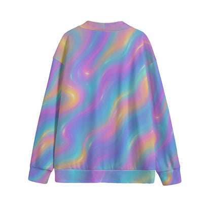 Unisex V-neck Knitted Fleece Cardigan With Button Closure