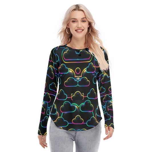 Women's Raglan Sleeves U-Shaped Hem Long Sleeves Blouse