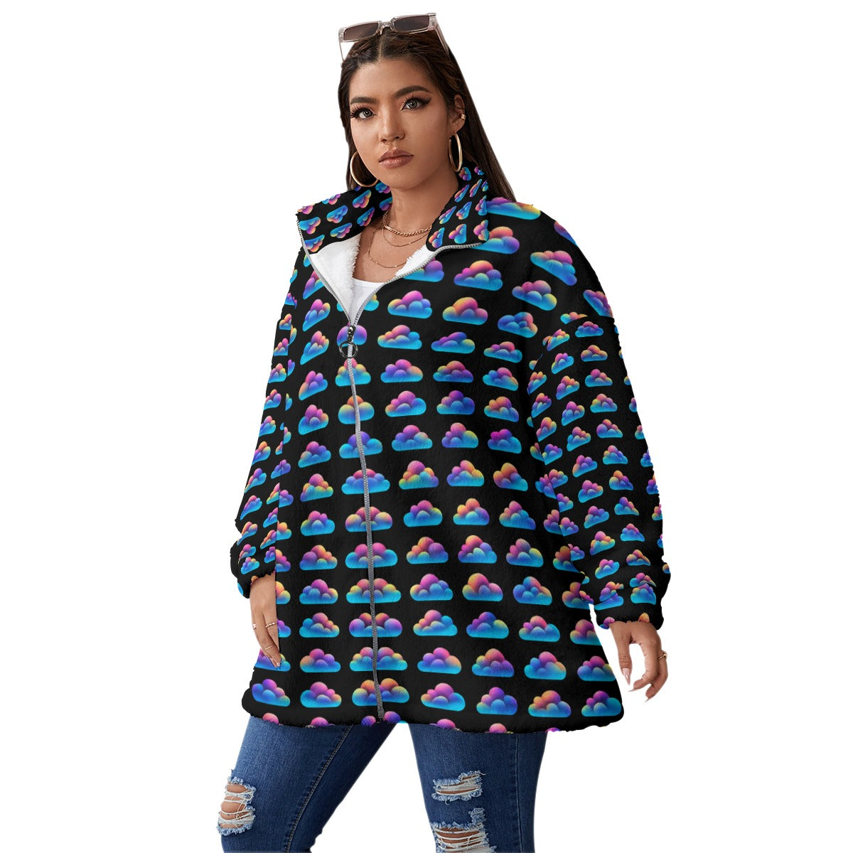 Unisex Borg Fleece Stand-up Collar Coat With Zipper Closure(Plus Size)