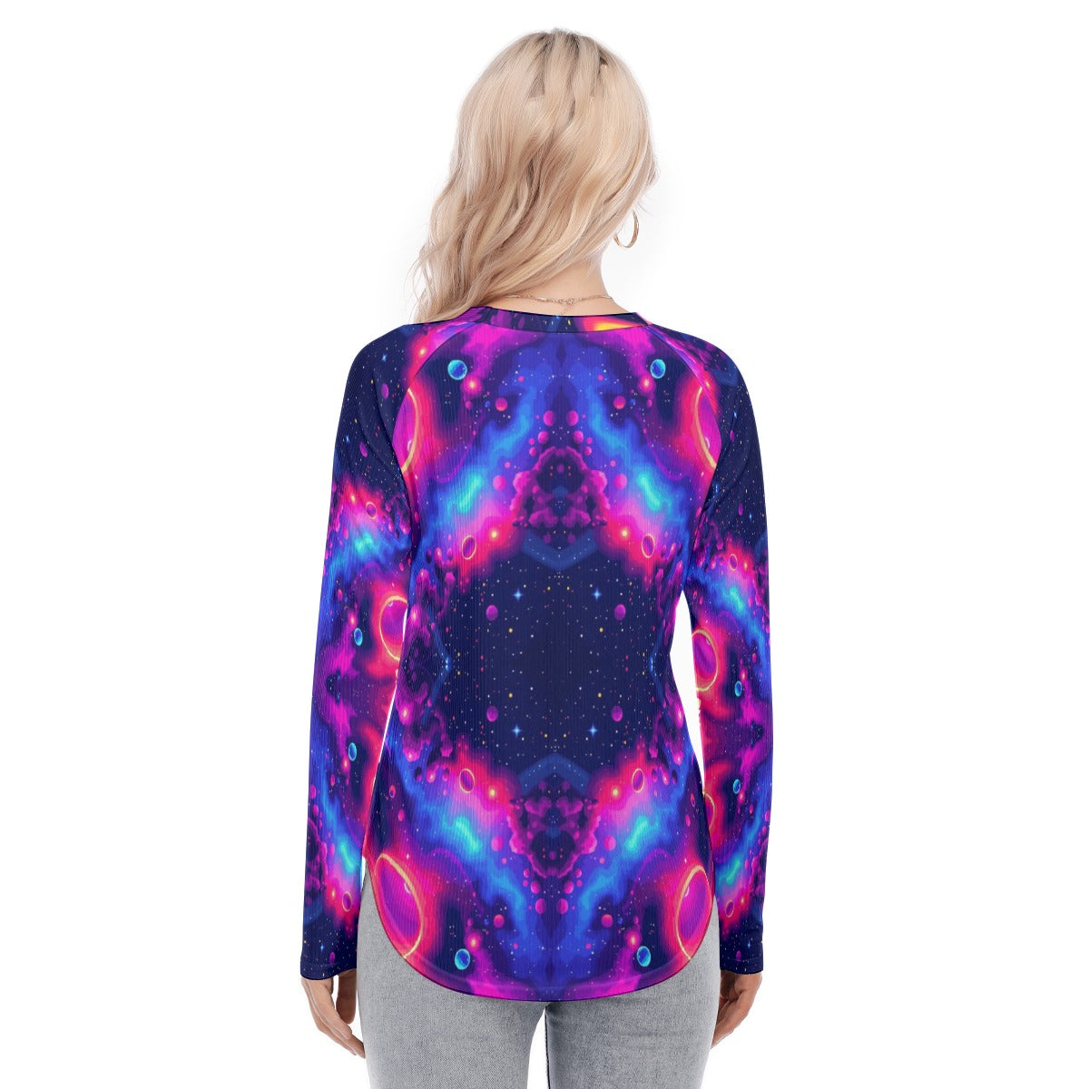 Women's Raglan Sleeves U-Shaped Hem Long Sleeves Blouse