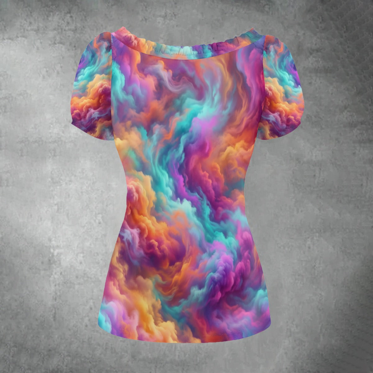 All-over print Women's Puff Sleeve Pleated Shirt