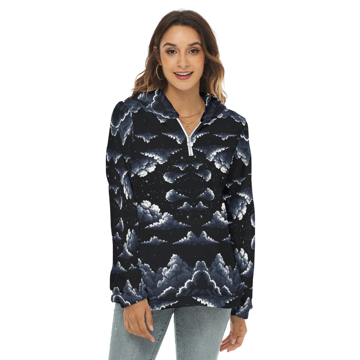 Women's Borg Fleece Hoodie With Half Zip