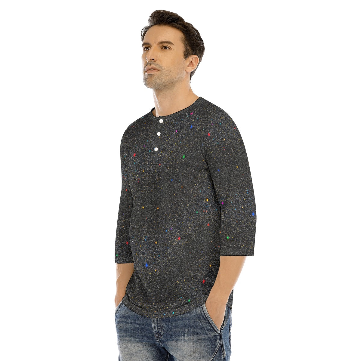 Men's Bracelet Sleeve T-shirt With Button Closure - view 3