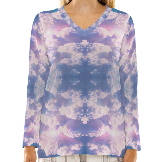 Women's Loose V-Neck T-Shirt With Long Sleeve