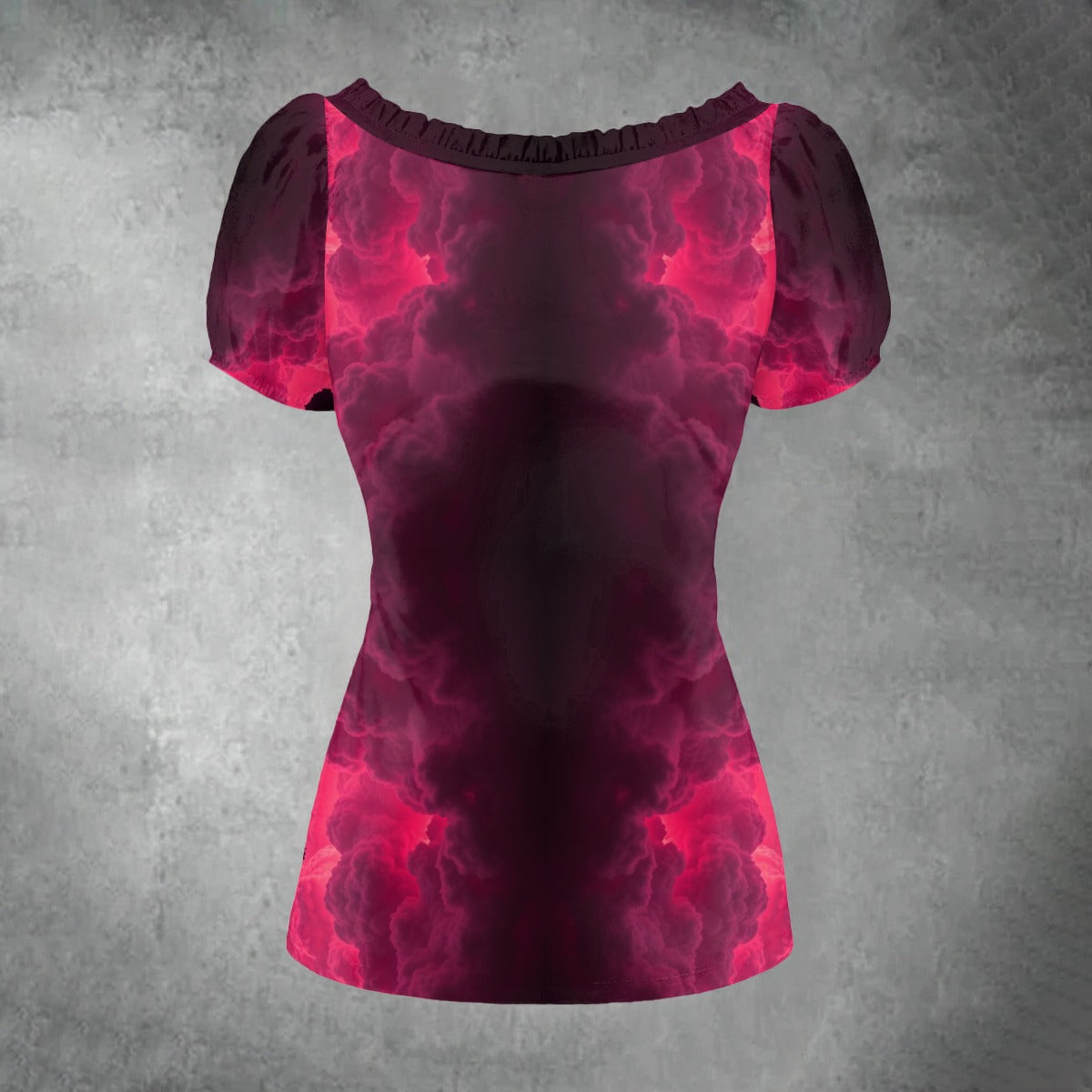 All-over print Women's Puff Sleeve Pleated Shirt