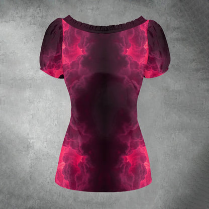 All-over print Women's Puff Sleeve Pleated Shirt