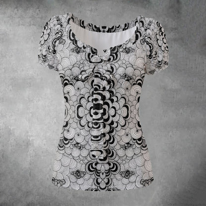All-over print Women's Puff Sleeve Pleated Shirt