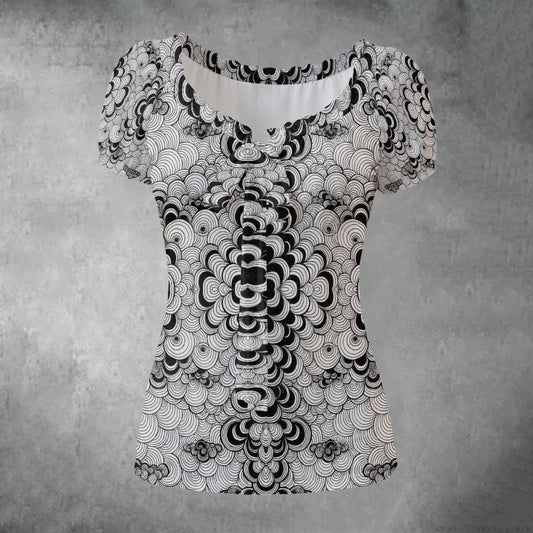 All-over print Women's Puff Sleeve Pleated Shirt
