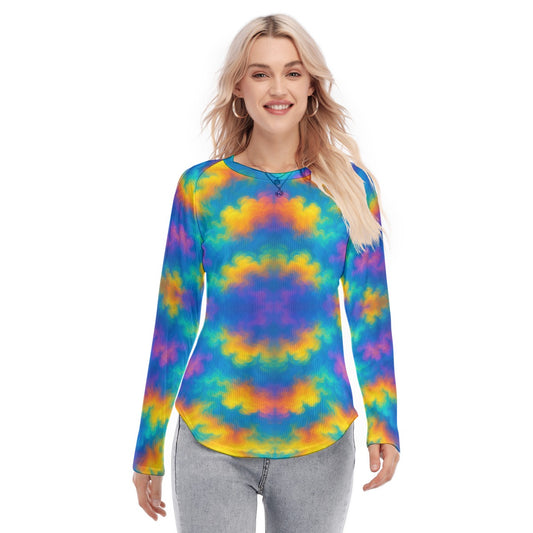 Women's Raglan Sleeves U-Shaped Hem Long Sleeves Blouse