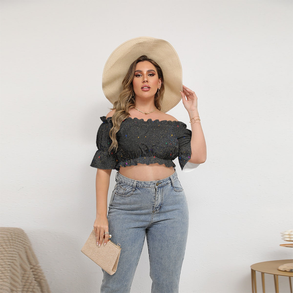 Women's Off-shoulder Cropped Top With Short Puff Sleeve