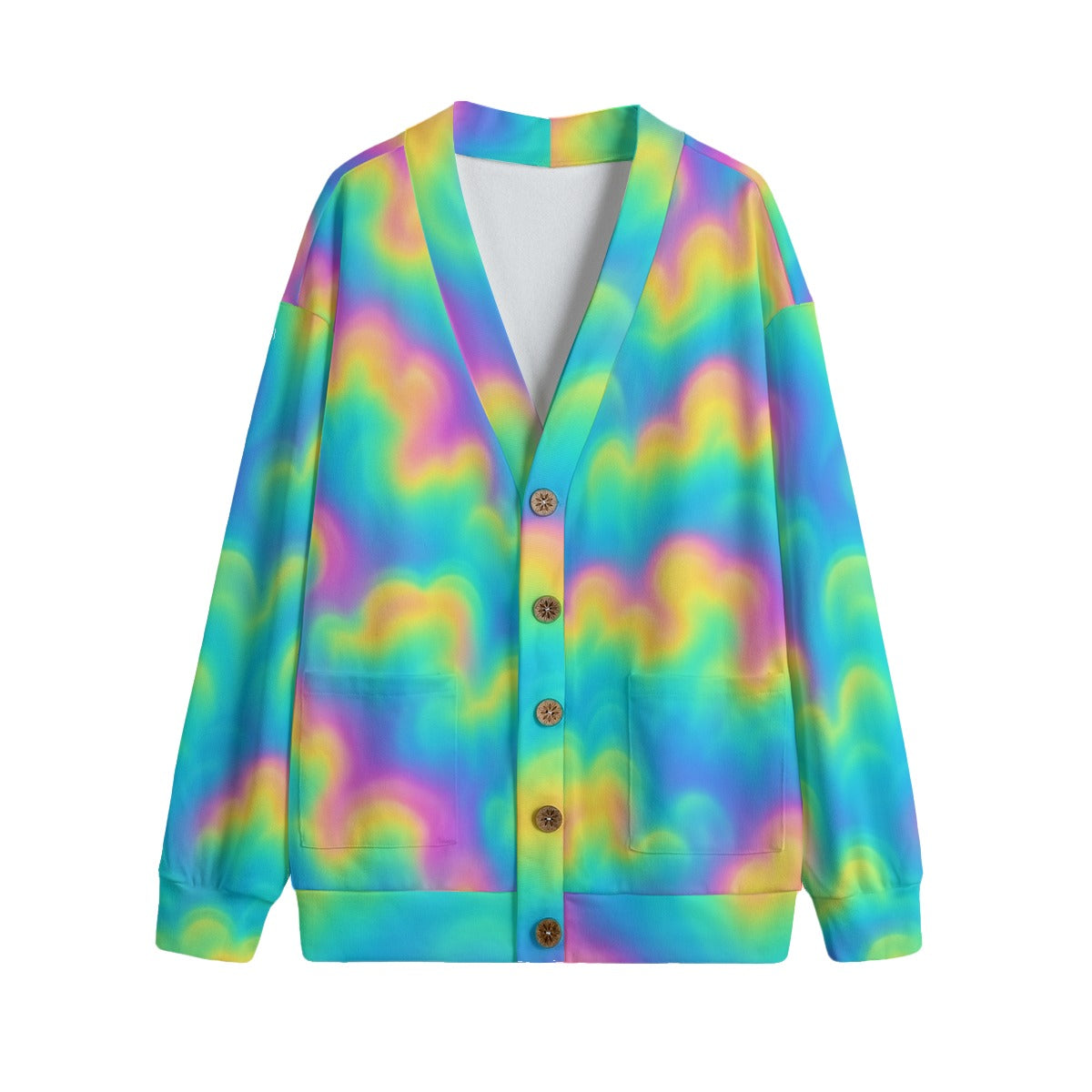 Unisex V-neck Knitted Fleece Cardigan With Button Closure