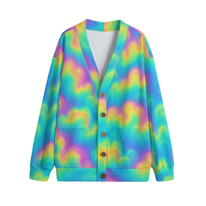 Unisex V-neck Knitted Fleece Cardigan With Button Closure