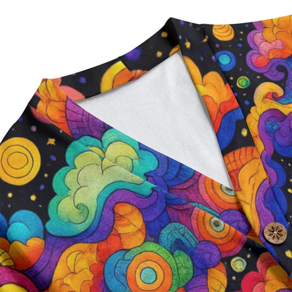 Unisex V-neck Knitted Fleece Cardigan With Button Closure