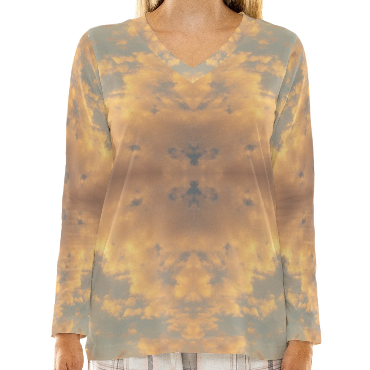 Women's Loose V-Neck T-Shirt With Long Sleeve