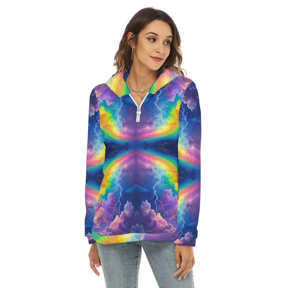 Women's Borg Fleece Hoodie With Half Zip