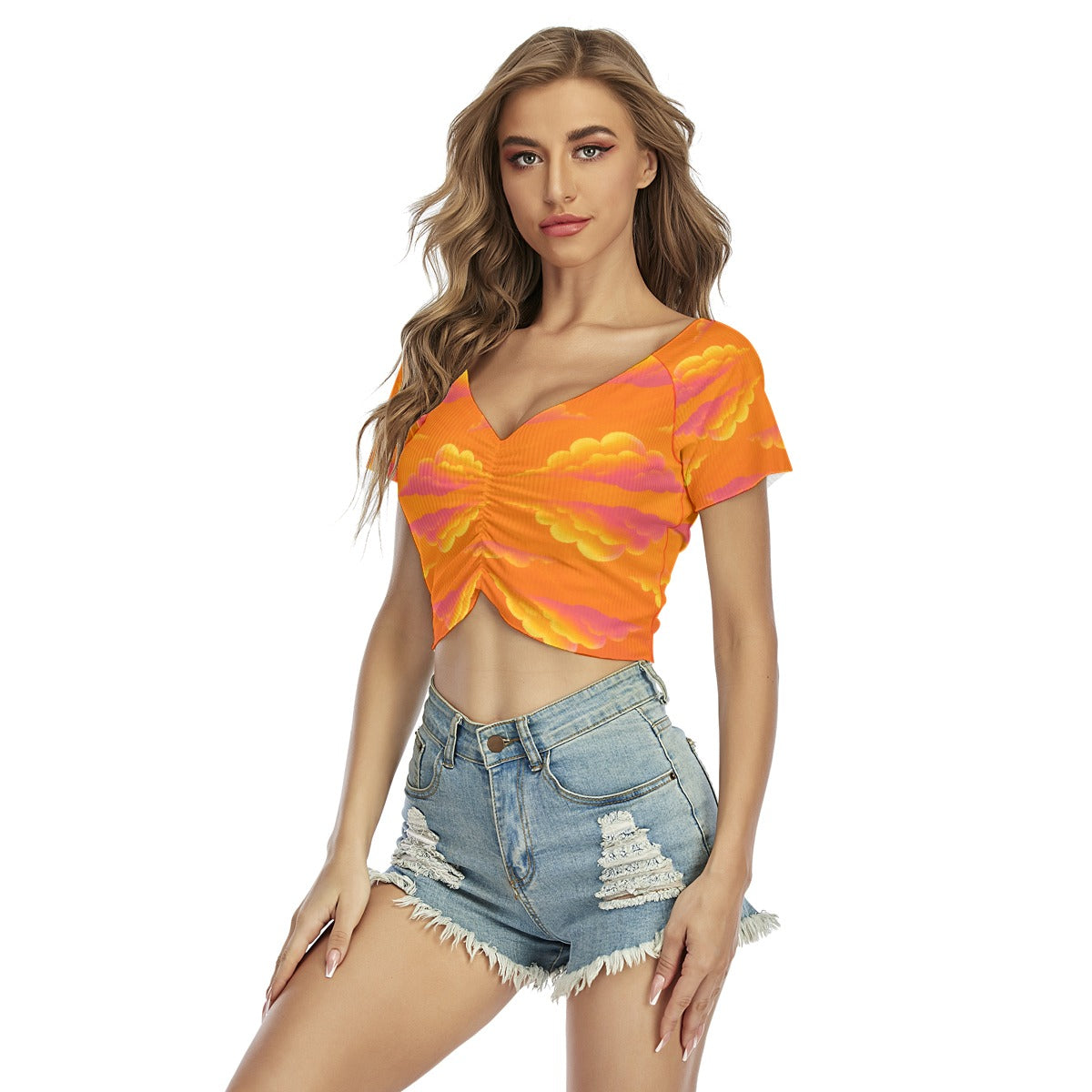 Women's Raglan Drawstring Front Crop Tee