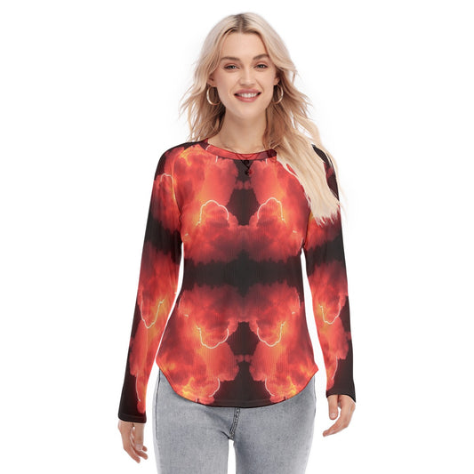 Women's Raglan Sleeves U-Shaped Hem Long Sleeves Blouse