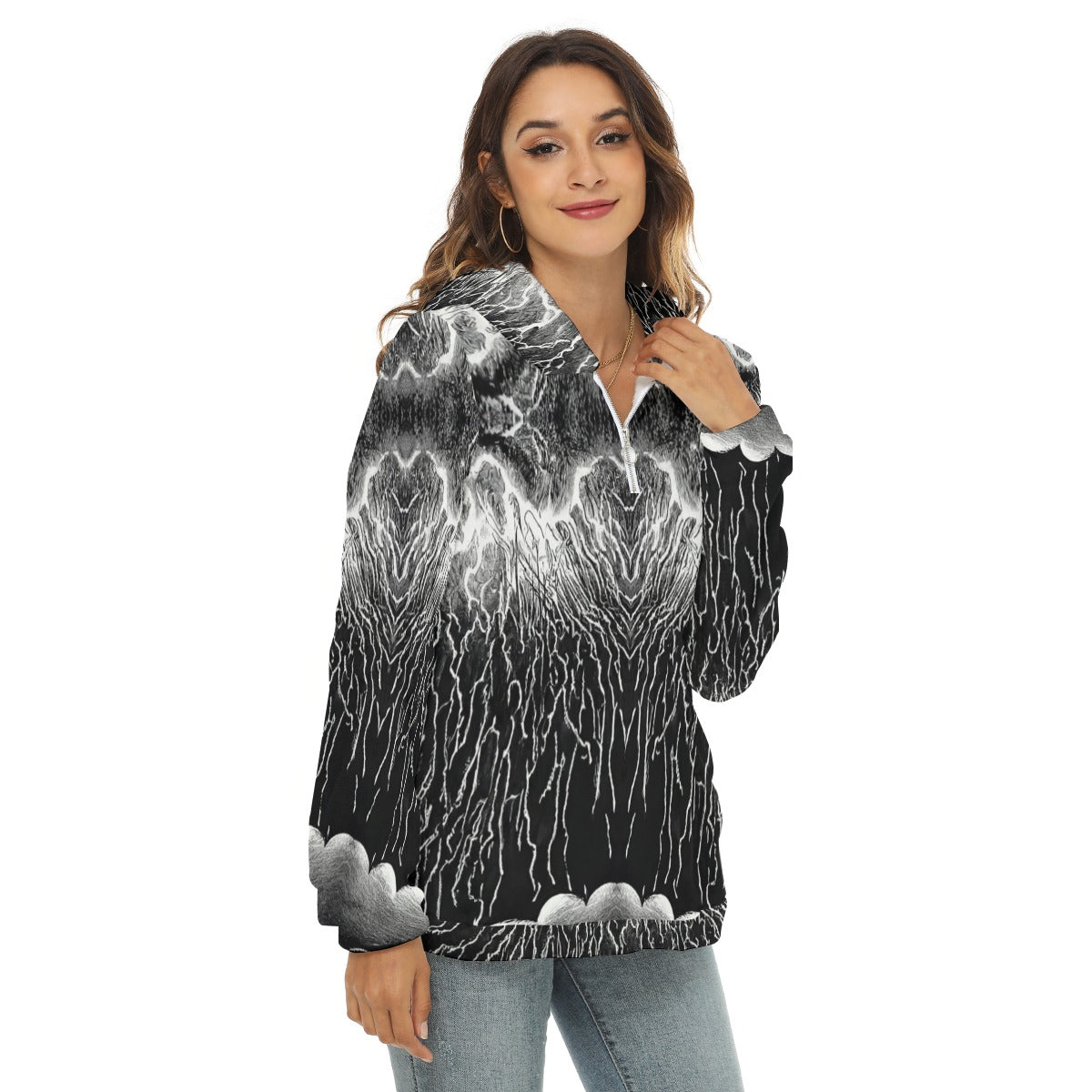 Women's Borg Fleece Hoodie With Half Zip