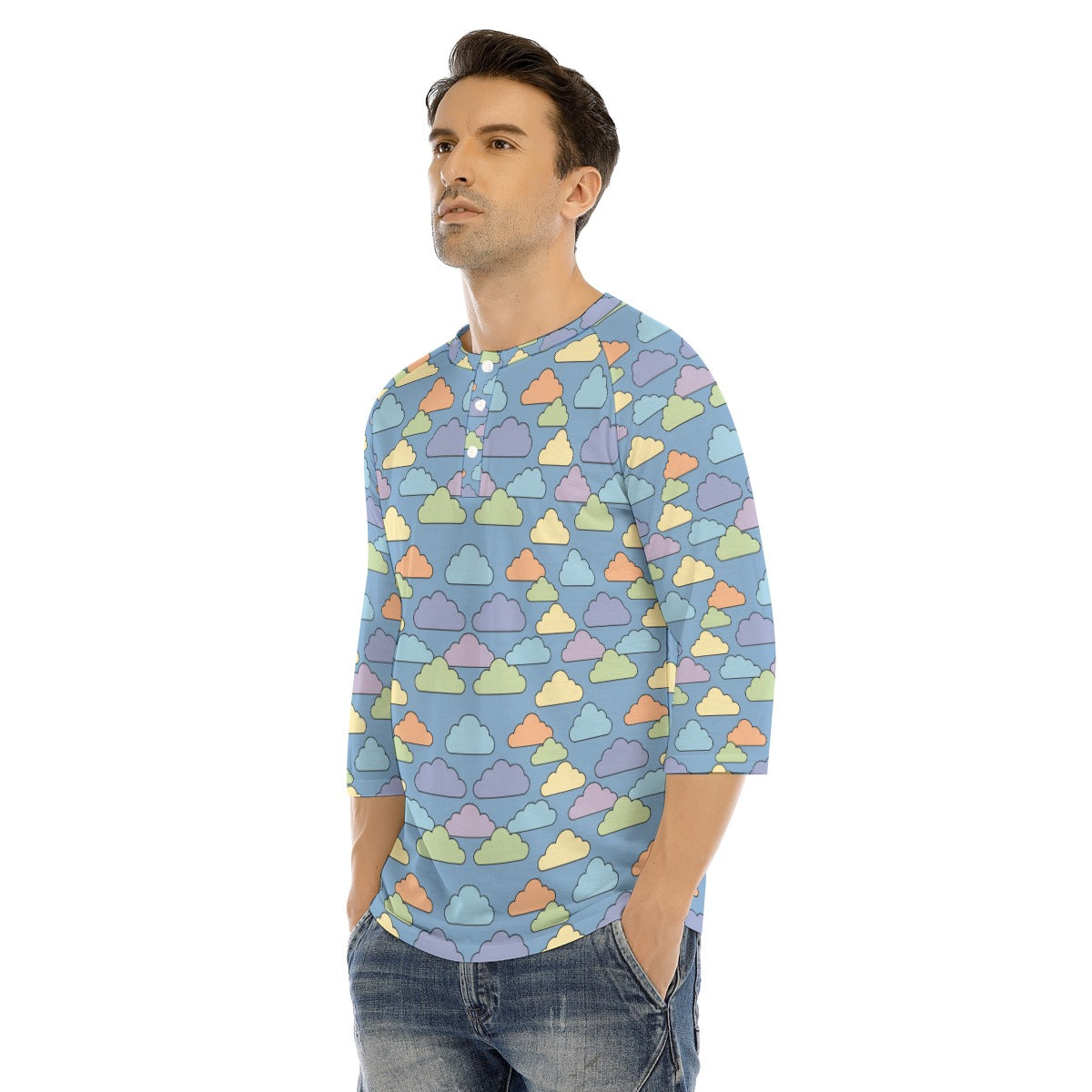 Men's Bracelet Sleeve T-shirt With Button Closure - view 3
