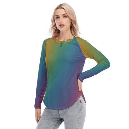 Women's Raglan Sleeves U-Shaped Hem Long Sleeves Blouse