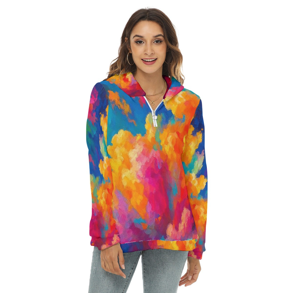 Women's Borg Fleece Hoodie With Half Zip