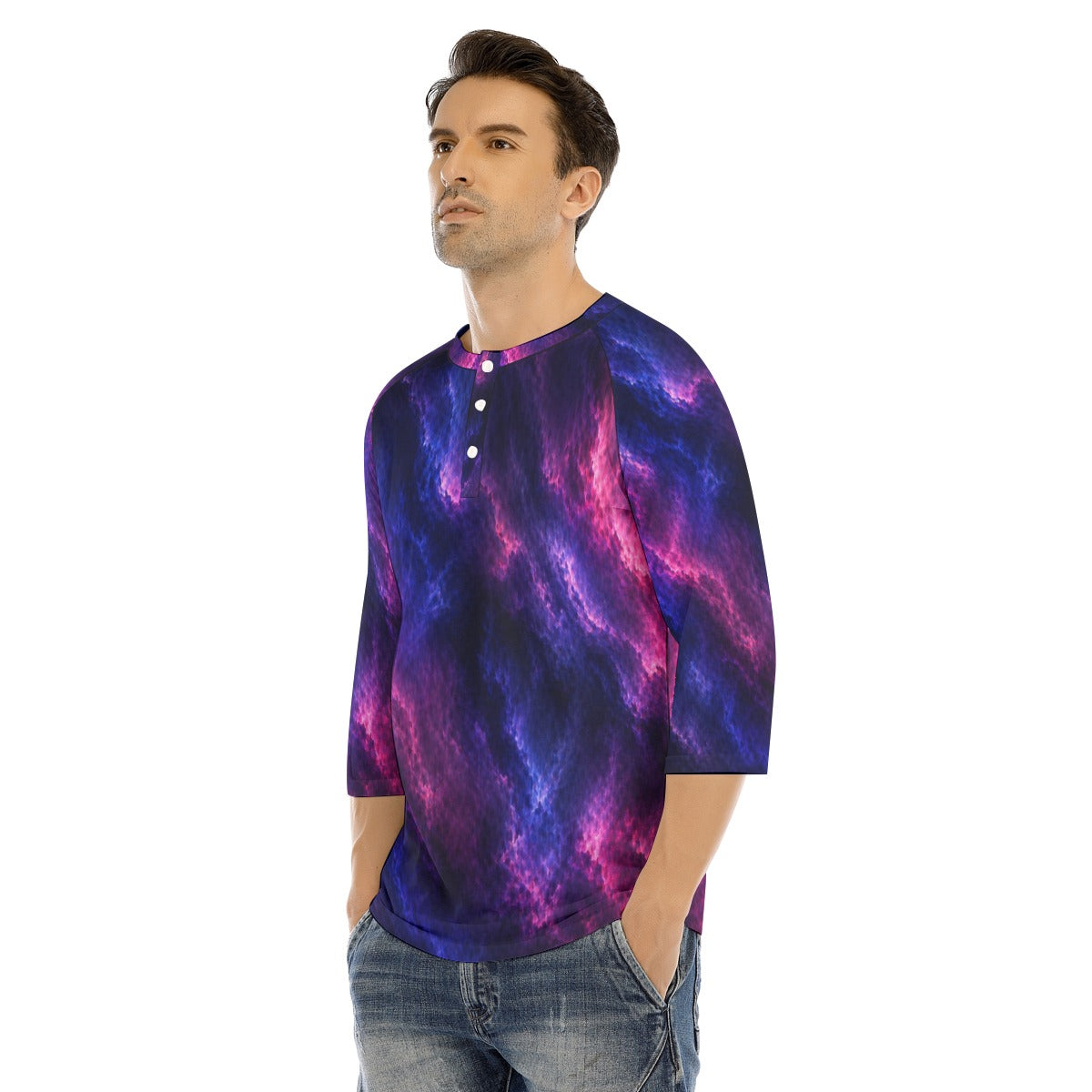 Men's Bracelet Sleeve T-shirt With Button Closure - view 3