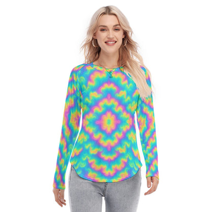 Women's Raglan Sleeves U-Shaped Hem Long Sleeves Blouse