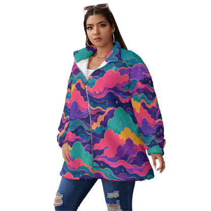 Unisex Borg Fleece Stand-up Collar Coat With Zipper Closure(Plus Size)