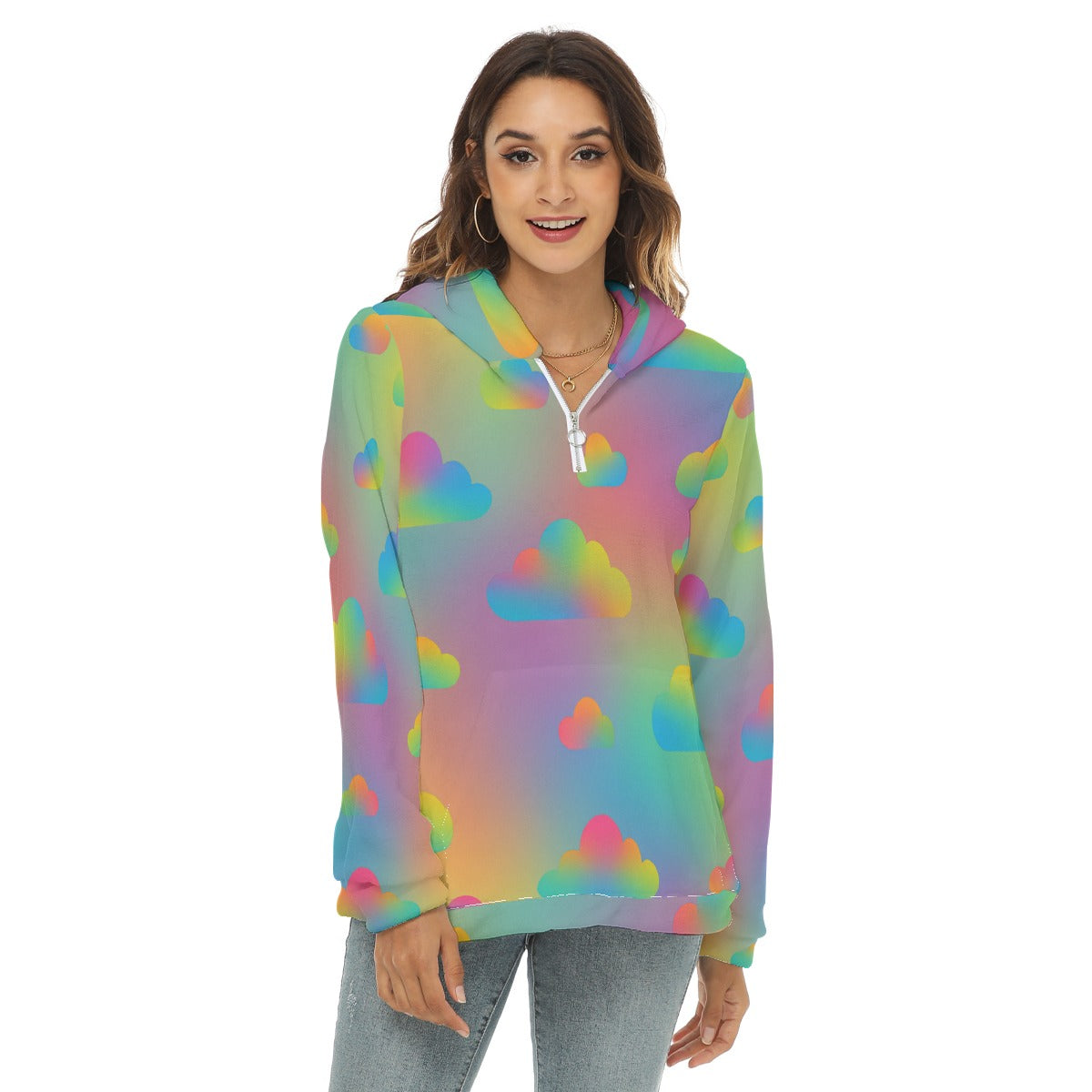 Women's Borg Fleece Hoodie With Half Zip
